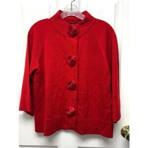 Red Sweater Cardigan Rosette Accents Sharagano Studio Acrylic Women’s Size M